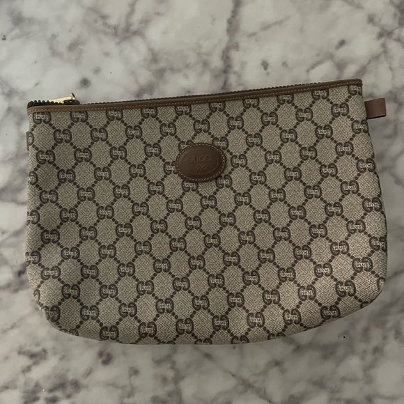 Gucci Brown and Tan Canvas Pouch - Picture 1 of 5